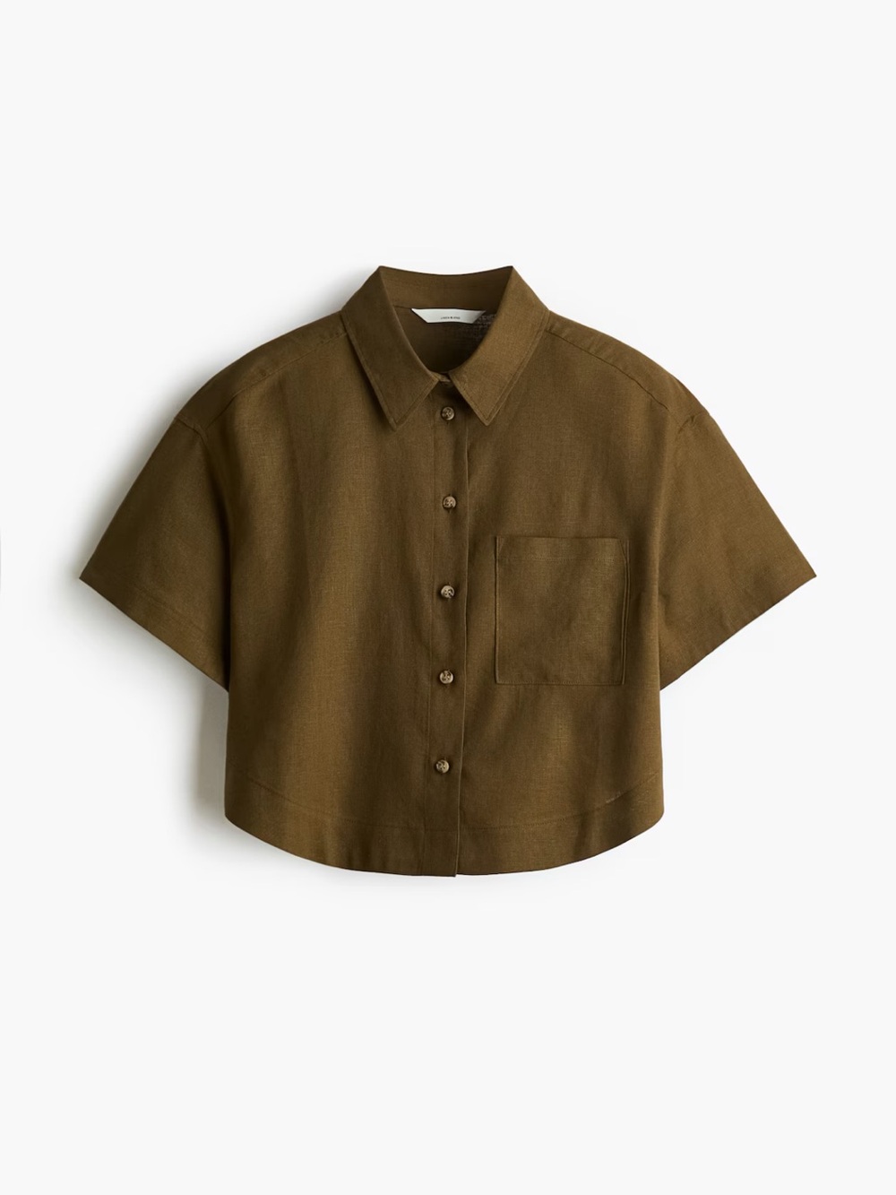 H&M Dark Khaki Green Linen-blend Shirt